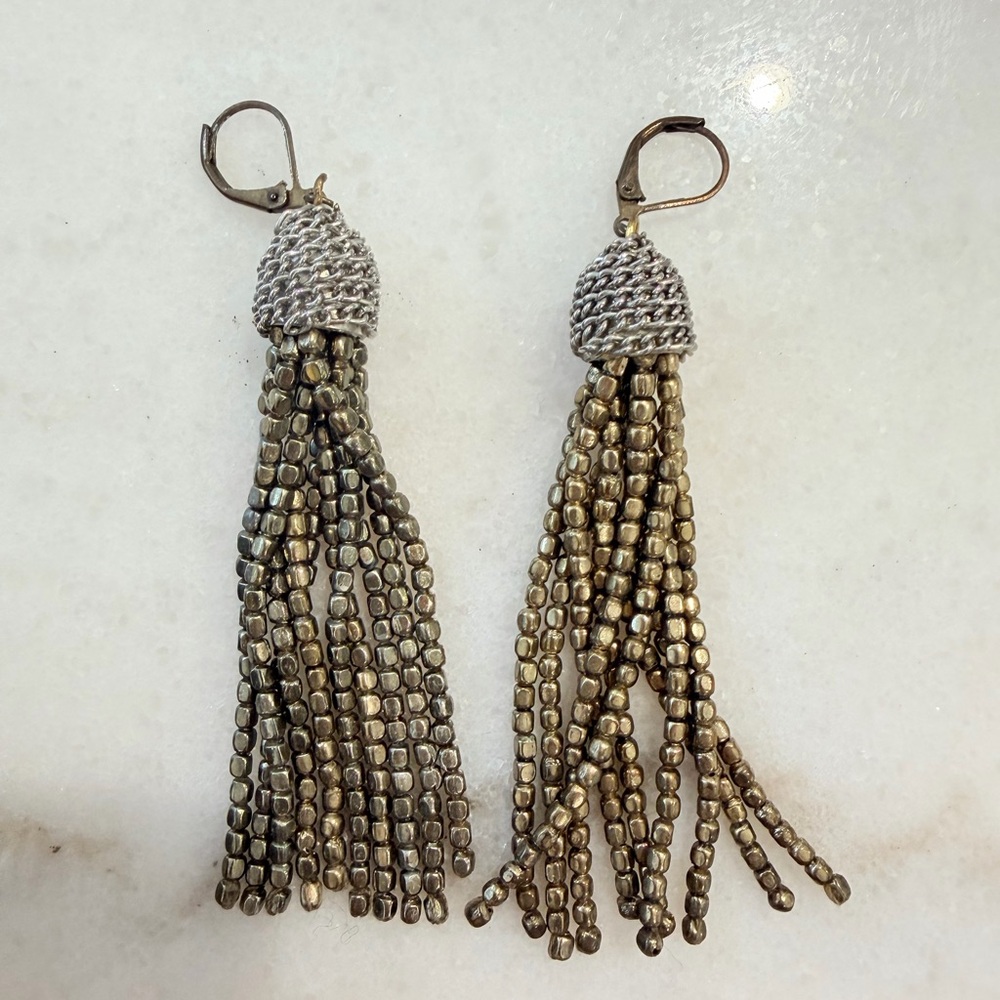Gold-Tone Beaded Tassel Drop Earrings
